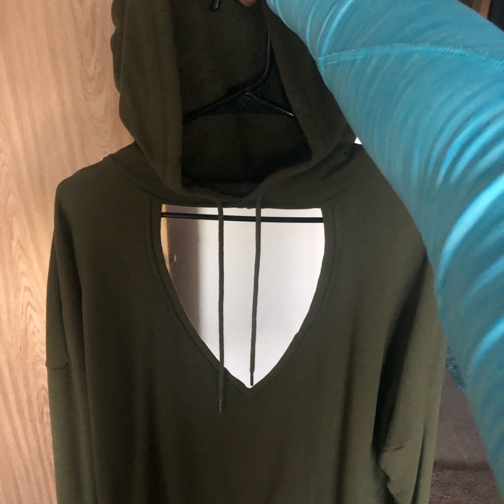 Olive green cutout hoodie